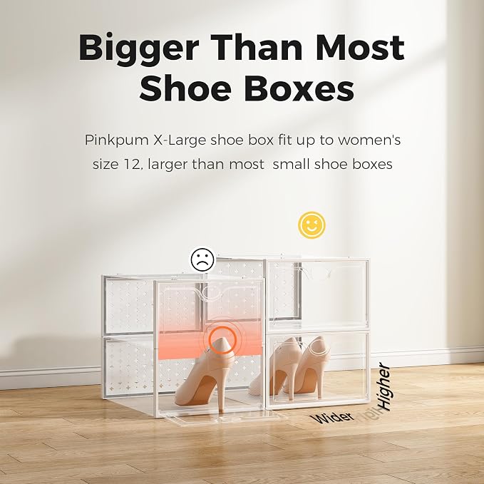 Pinkpum 15 Pack X-Large Shoe Storage Boxes Fit US Size 11, Shoe Organizer for Closet Clear Plastic Stackable Shoe Dispaly Case Holder Bins, Sneaker Storage for Sneakerheads White for Home and Family - Image 3