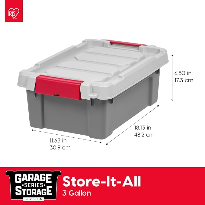 IRIS USA 3 Gallon Lockable Storage Totes with Lids, 5 Pack, Heavy-Duty Durable Stackable Containers, Large Garage Organizing Bins Moving Tubs, Rugged Sturdy Equipment Utility Tool Box, Gray - Image 3
