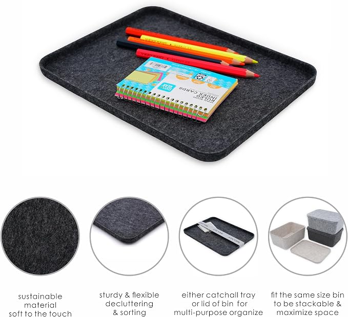 Welaxy felt tray Lid for Storage Bins Drawer Organizer bin cap of box for junk stuff stationery makeup jewelry closet bathroom minimalist lifestyle (Charcoal Lid, M) - Image 6