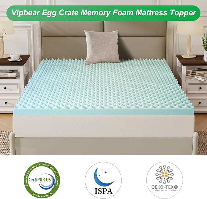 3 Inch Full Size Egg Crate Cooling Gel Memory Foam Mattress Topper, Convoluted Bed Topper for Pressure Relief and Enhanced Airflow, CertiPUR-US Certified