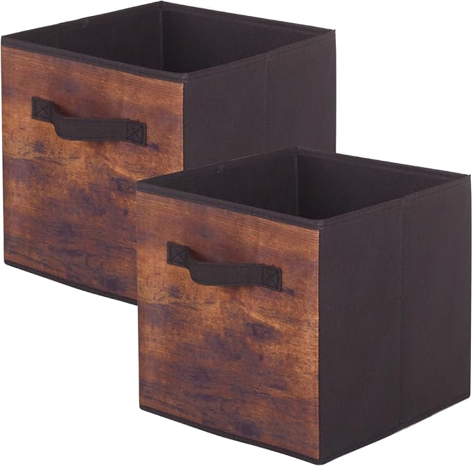 ShellKingdom Storage Bins, Foldable Fabric Storage Cubes And Cloth Storage Organizer Drawer For Closet And Toys Storage, 2 Pack (Retro Wood Pattern) by ShellKingdom