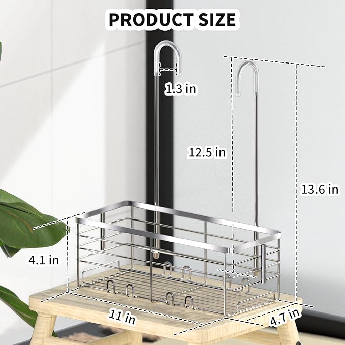 SHANSHUI Shower Hanging Caddy, Bathroom Shower Organizer Basket, Shampoo Bracket, Over Door Showers Rack with Hooks, 304 Stainless Steel Rustproof - Image 5