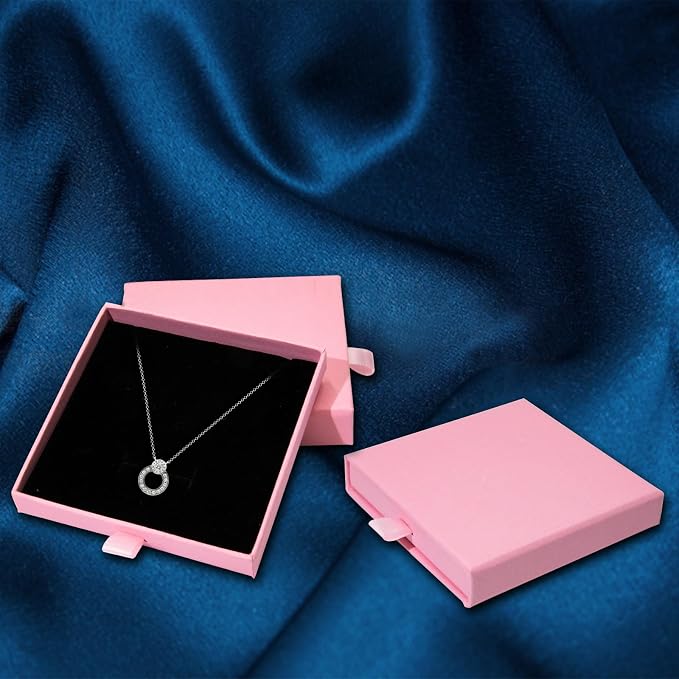 Jewelry Gift Box, 3.53.5x0.7Inch Cardboard Jewelry Organizer, Fancy Necklace Bracelet Earring Drawer, Kraft Empty Jewellery Display for Ring Earring (Pink, 4 Pcs) - Image 4