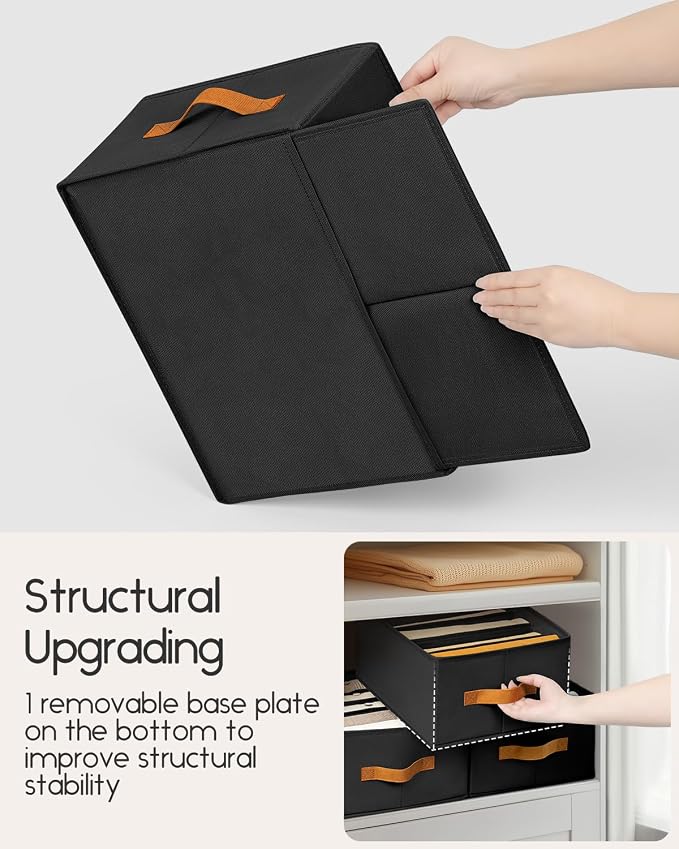Homsorout Closet Organizers and Storage - Fabric Clothes Organizer with Handles, Foldable Jeans Organizer for Clothes, Drawer Organizer for Shirts, Bra, Sweater, Scarf, 8 Pack, Black - Image 6