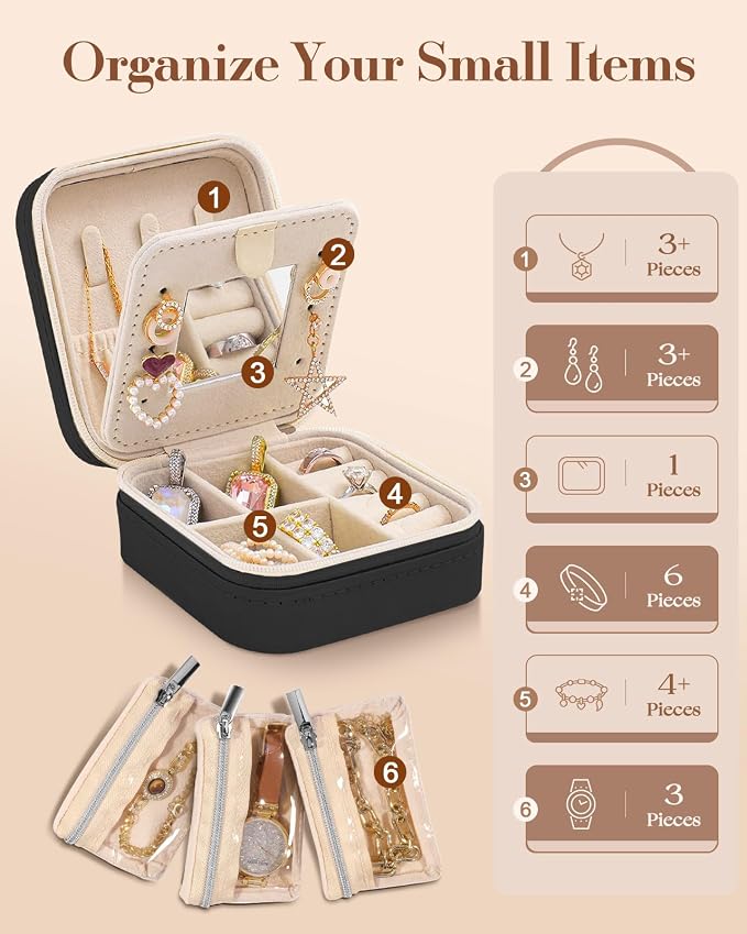 Bistup Travel Jewelry Case - Small Jewelry Organizers and Storage Box for Women Girls Teens Cute Traveling Jewelry Holder with Mirror Little Tiny Compact Modern Unique Aesthetic Pretty, Sun and Moon - Image 4