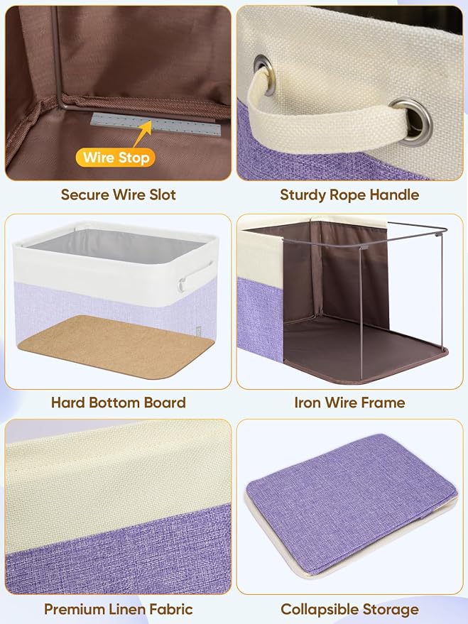 BALEINE 4 Pack Fabric Closet Storage Bins for Shelves, Linen Closet Organizers and Storage, Decorative Baskets for Organizing, Shelf, Clothes, Home, Office (Lavender, 15''x11''x9.5'') - Image 6