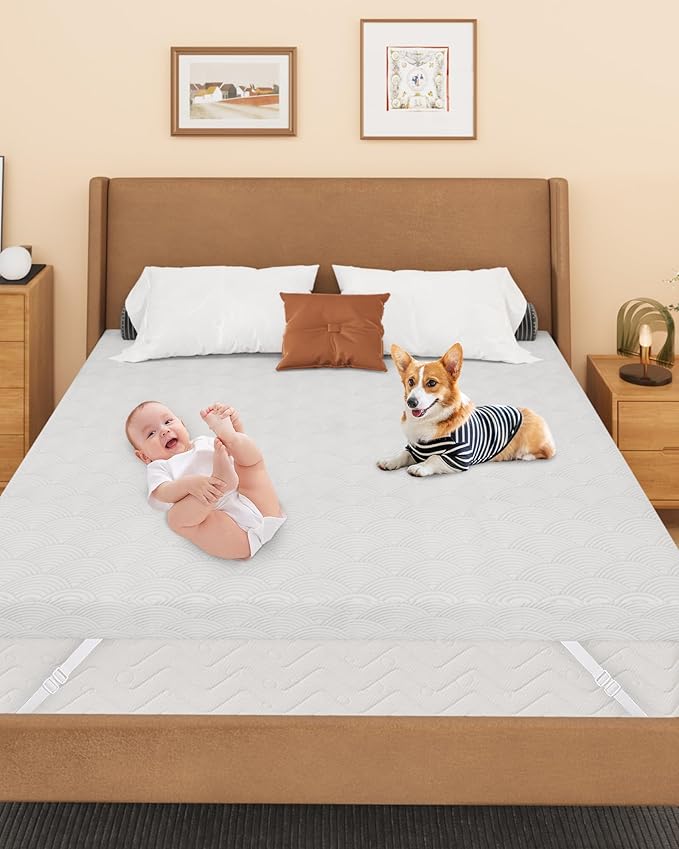 Zenzy 2" Full Waterproof Mattress Topper Cover, 100% Waterproof, Oeko-TEX Certified, Zippered Topper Protector with Adjustable Straps, Ultra-Soft and Washable (Cover Only)