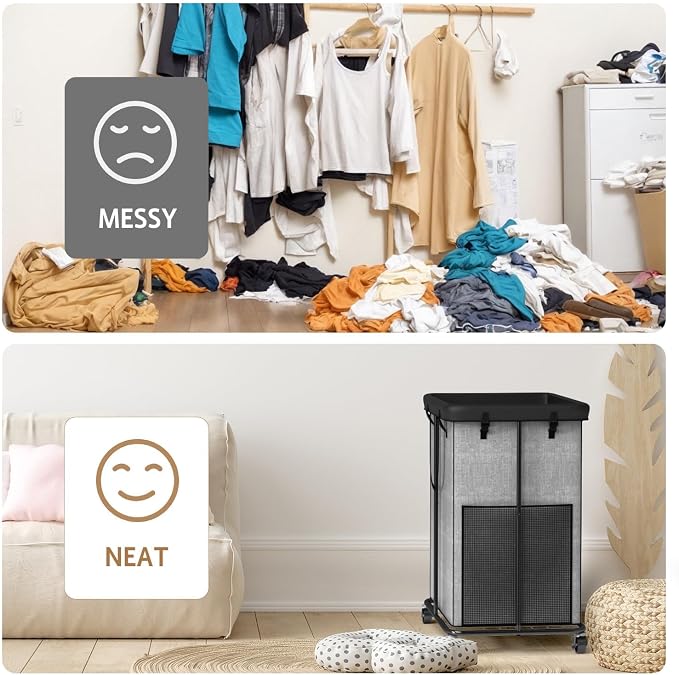 150L Large Laundry Basket with Wheels, Rolling Laundry Hamper with Removable Laundry Bag & Metal Frame, Oxford Fabric Dirty Clothes Hampers for Bedroom, Laundry Room, Bathroom, Dorm(Grey) - Image 7
