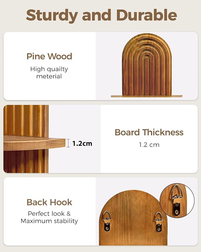 Bamworld Plant Wall Shelf Boho Wall Decor Brown Hanging Plant Shelf Mid Century Modern Decor 2-Tier Wooden Floating Shelves for Home, Bathroom Living Room Office Holding Planter Decoration, 1Pcs - Image 6