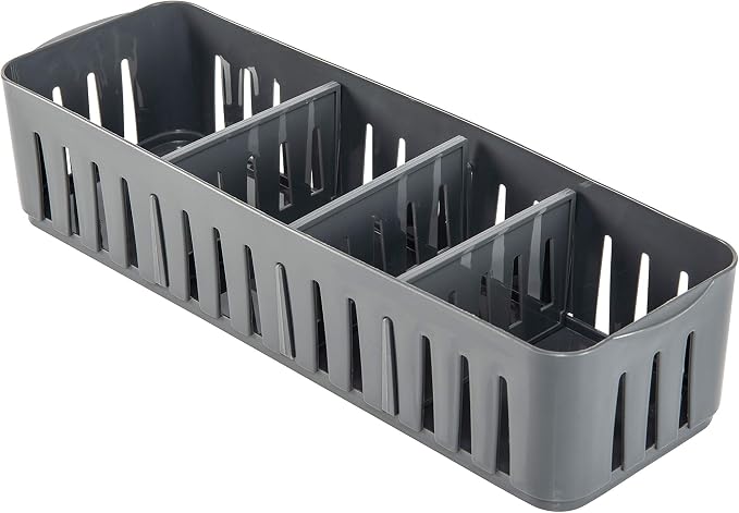 Simplify 4 Compartment Stackable Bin with Adjustable Dividers | Drawer Organizer | Storage Basket | Good for Office | Desk Supplies | Dorm |Bathroom | Accessories | Make Up | Grey - Image 7