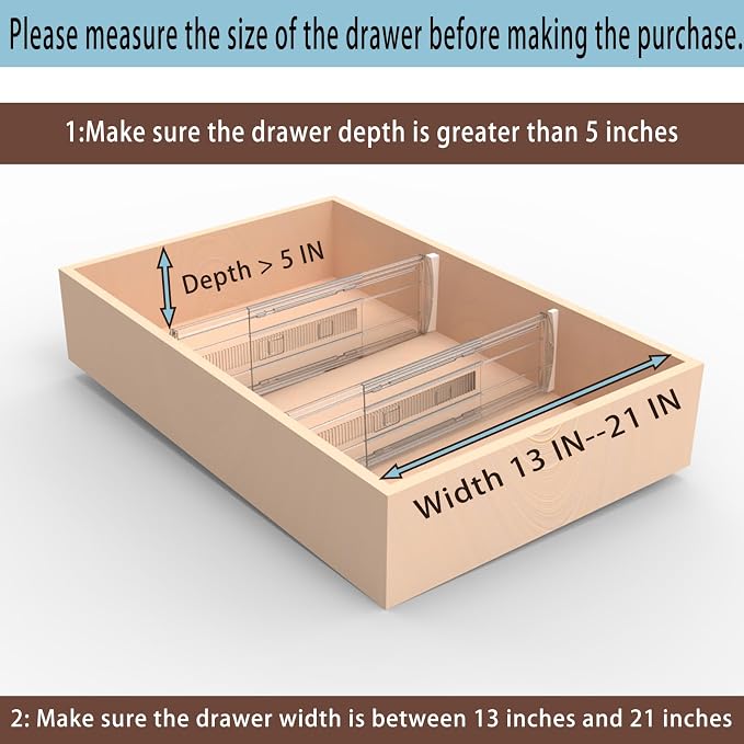 4 Pack Adjustable Drawer Dividers for Clothes,5" High Expandable From 13-21" Clear Drawer Organizers, PC Plastic Separators for Dresser/Bedroom/Bathroom/Kitchen/Office Storage - Image 2