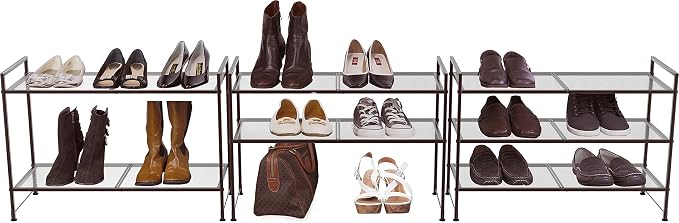 Simple Houseware 3-Tier Stackable Mesh Shoe Rack, Bronze - Image 4