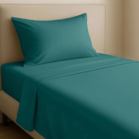 California Design Den Natural 100% Cotton Bed Sheets Twin Size Set - Soft Sateen Twin Sheets with 12" Pockets, Breathable and Durable Bedding Set for Dorm Rooms, College Teal (Deep Tone)