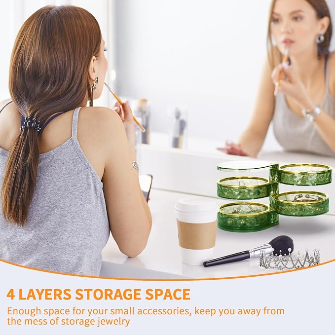 LETURE 4-Layers Rotatable Jewelry Organizer Storage Box, Clear Jewelry Holder Case for Ring Earring Necklaces Bracelets Makeup Hair Accessories - Image 3