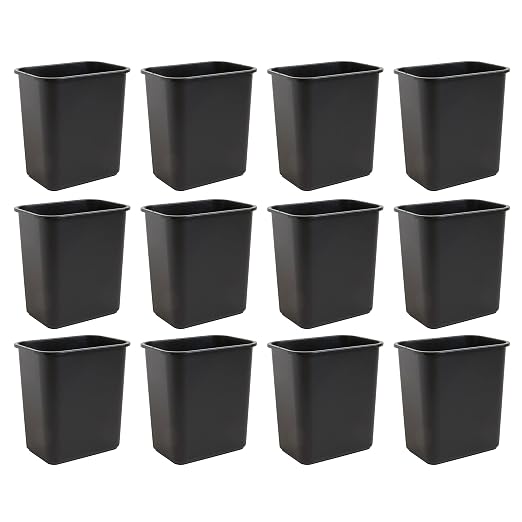 United Solutions 7 Gallon / 28 Quart Efficient Trash Wastebasket, Fits Under Desk, Small, Narrow Spaces in Commercial, Kitchen, Home Office, Dorm, Easy to Clean, Black (Pack of 12) by UNITEDSOLUTIONS