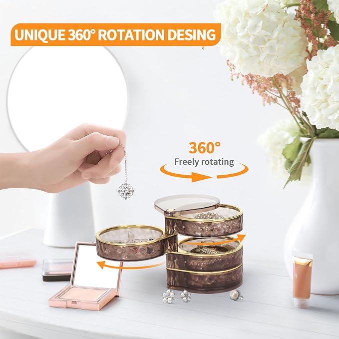 LETURE 4-Layers Rotatable Jewelry Organizer Storage Box, Clear Jewelry Holder Case for Ring Earring Necklaces Bracelets Makeup Hair Accessories - Image 4