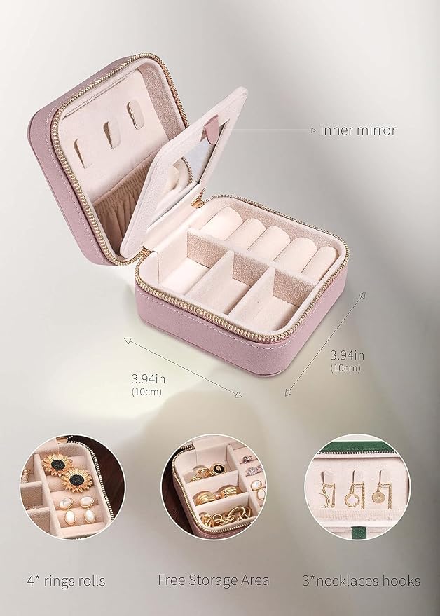 S.Leaf Travel Jewelry Organizer Boxes for Women Small Portable Necklace Earrings Bracelet Rings Travel Case Best Friend Birthday Gifts for Women Trendy (Butterfly_Pink_Gold) - Image 4