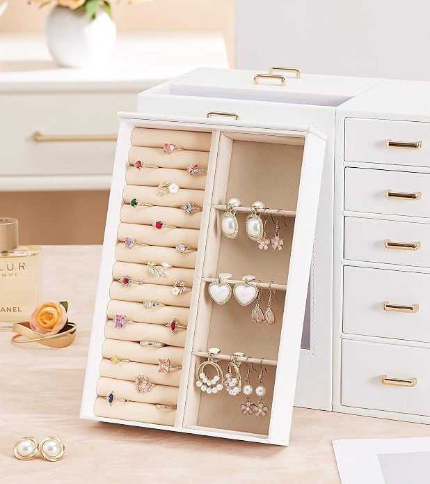 Homde Large Jewelry Box/Organizer/Case with Glass Window, Drawers for Necklaces Earrings Rings Bracelets Watches Gift for Women Girls - Image 9