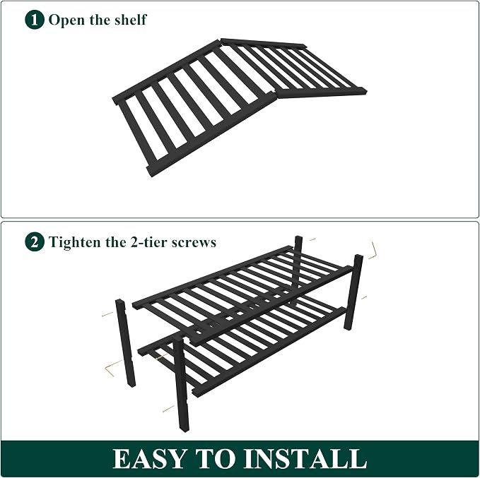 Smiry Bamboo Shoe Rack for Closet, 2 Tier Wooden Stackable Shoe Organizer, Free Standing Shoes Storage Shelf for Entryway, Front Door Entrance, Black - Image 6