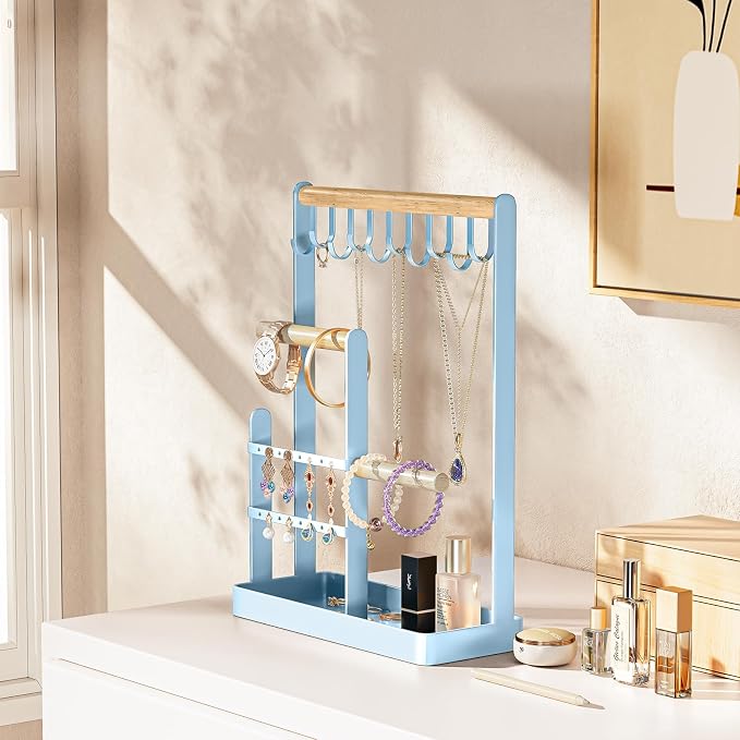 ProCase Cute Jewelry Stand, Aesthetic Jewelry Organizer for Dresser Vanity, Jewelry Holder Display for Necklaces Earrings, Gifts for Teen Girls Women, Bedroom Dorm Decor -Medium, Blue - Image 5