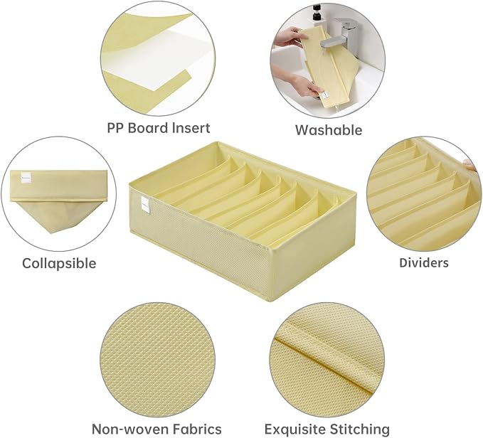 4 Packs T-shirt Drawer Organizers for Clothing,8 Grids Compartment Wardrobe Storage Box, Washable Clothes Organizer for Folded Clothes, Legging, Silk Scarve-Beige - Image 4