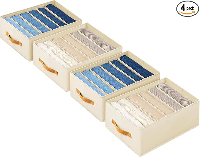 DIMJ Wardrobe Clothes Organizer - Foldable Closet Drawer Organizer Dividers for Jeans, Pants, Sweater, T Shirt, Storage Bins with Handles for Shelf by DiMJ