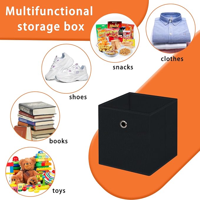 Foldable Storage Cubes Bins ,11 Inch Cloth Storage Cube Fabric Storage Box Cubes Organizer Baskets with Handles for Home Organizer Set of 8 (Black) - Image 3