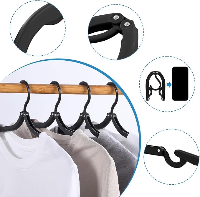 12 PCS Travel Hangers - Cruise Ship Essentials Portable Folding Clothes Hangers Travel Essentials Foldable Clothes Drying Rack for Travel (Black) - Image 3