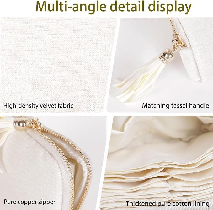 ASINGYER Travel Jewelry Storage Bag for Women, Velvet Portable Jewelry Organizer with Tassel Zipper, Small Pouches for Bracelets Necklaces Rings Earrings, Wedding Gift for Women (beige) - Image 5