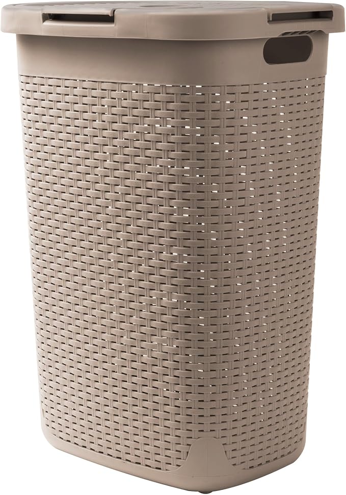 Mind Reader Slim Laundry Hamper with Lid, 60L Tall Clothes Basket, Narrow Tapered Design for Bathrooms, Closets and Laundry Rooms, Plastic, Tan - Image 6