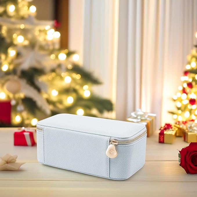 VLANDO Travel Jewelry Box Organizer – Portable PU Leather Jewelry Case with 6/8/12 Zippered Pouches, Compact Storage for Earrings Rings Necklaces Bracelets, Baby Blue - Image 6
