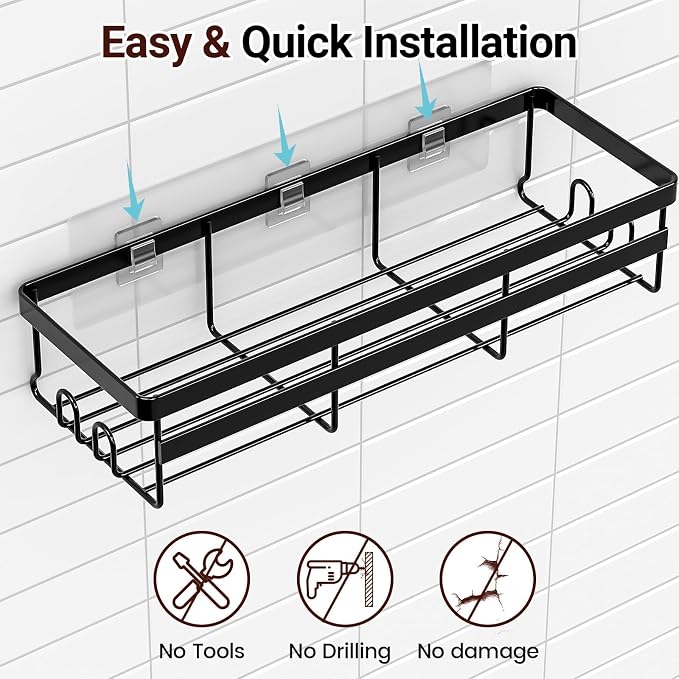 WOWBOX Shower Caddies 6 Pack - Adhesive Hanging Shower Shelf - Bathroom Organizers and Storage, No Drilling Stainless Shower Shelves for Home Decor, Bathroom Accessories (Large) - Image 7