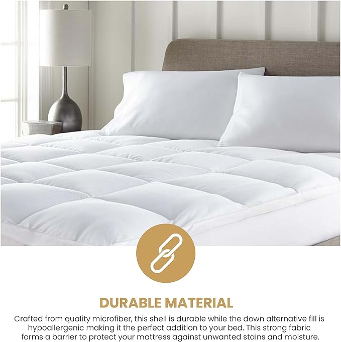 Superior Mattress Topper, Down Alternative, 2 Inch Deep Sized Bed Pillow Top, Comfort Pad, Fluffy Mattress-Topper Protector, Plush Cooling Extra Soft, Hotel Quality, Sleep, All-Season, Full, White