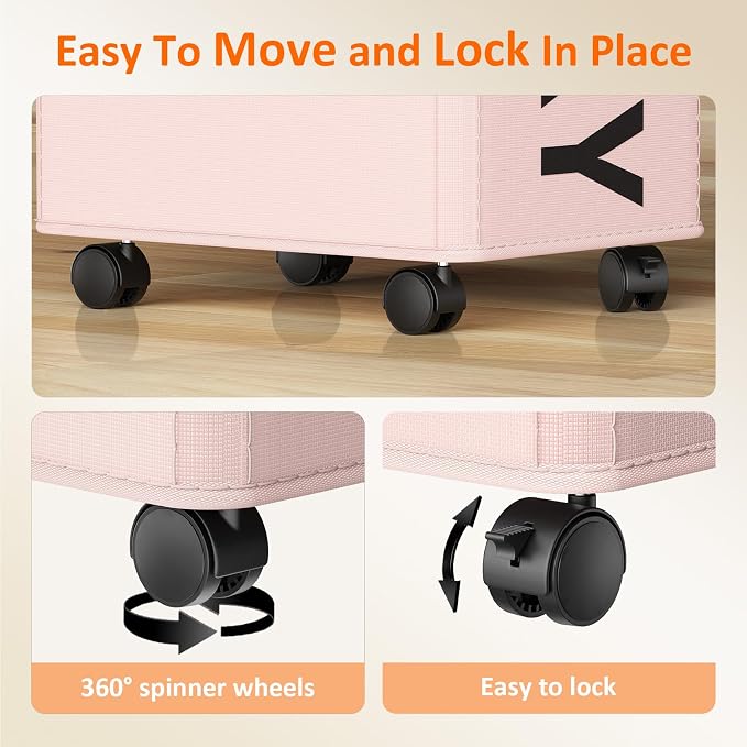 Optish Pink Laundry Basket with Wheels, Dorm Room Essentials for Girls, 90L Rolling Laundry Hamper with Wheels and Removable Mesh Bag for Clothes, Bedroom, Bathroom, College - Image 5