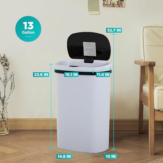 BestOffice | 13 Gallon Plastic Trash Can with Lid | White | Automatic Touchless Garbage Can | Odor Control | Modern Oval Design | Easy to Clean | Fits Any Kitchen, Bathroom, Office or Home - Image 7
