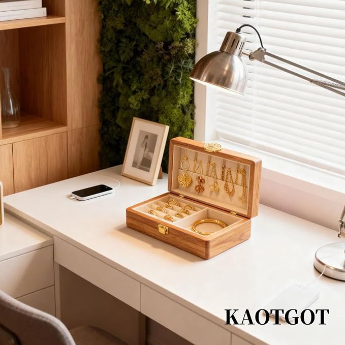 Travel Jewelry Case Small Wood Jewelry Organizer Jewelry Box for Women (Pine Wood Print B) - Image 5