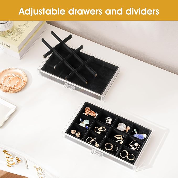 ProCase Earring Holder Organizer Jewelry Box with 10 Drawers, Acrylic Clear Earring Case with Adjustable Velvet Trays for Women - Black,10 Layers - Image 2