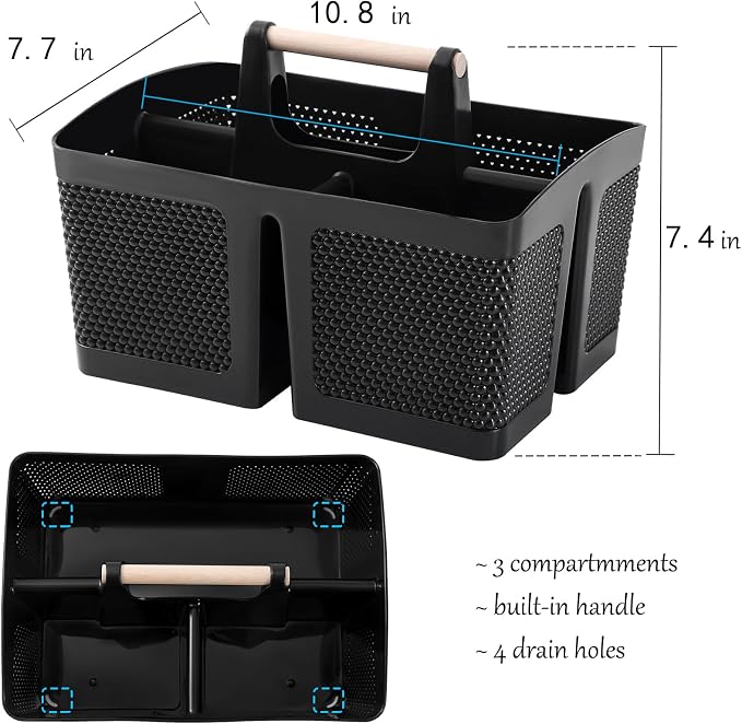 rejomiik Portable Shower Caddy Basket Plastic Cleaning Caddy Organizer Storage Tote with Handle for Bathroom, College, Dorm Room Essentials, Black - Image 3