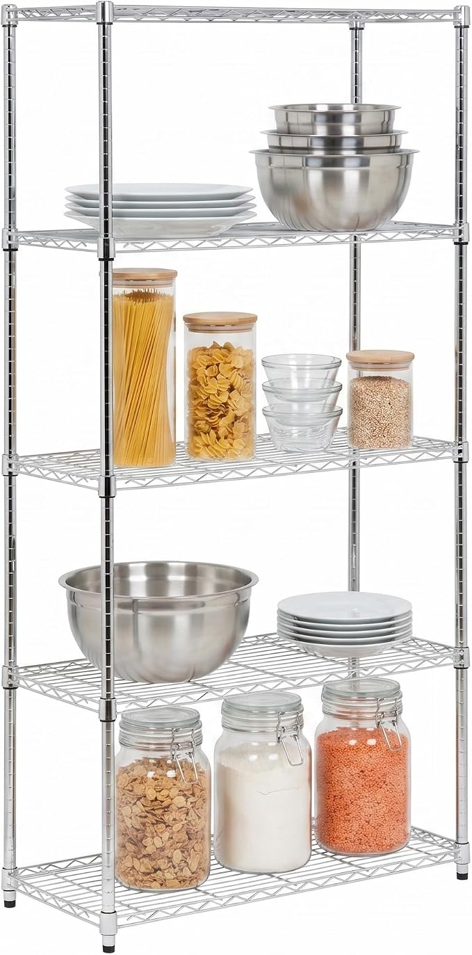 Honey-Can-Do 5-Tier Adjustable Shelving Unit, Chrome SHF-09685 Chrome, 1750lbs (350-lb Weight Capacity Per Shelf) by Honey-Can-Do