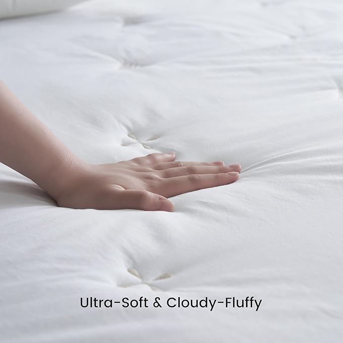 Simple&Opulence Cooling Quilted Mattress Pad – Fitted Sheet Mattress Protector Cover with Elastic Corners, Soft & Breathable, 16 Inch Deep Pocket (White,King)