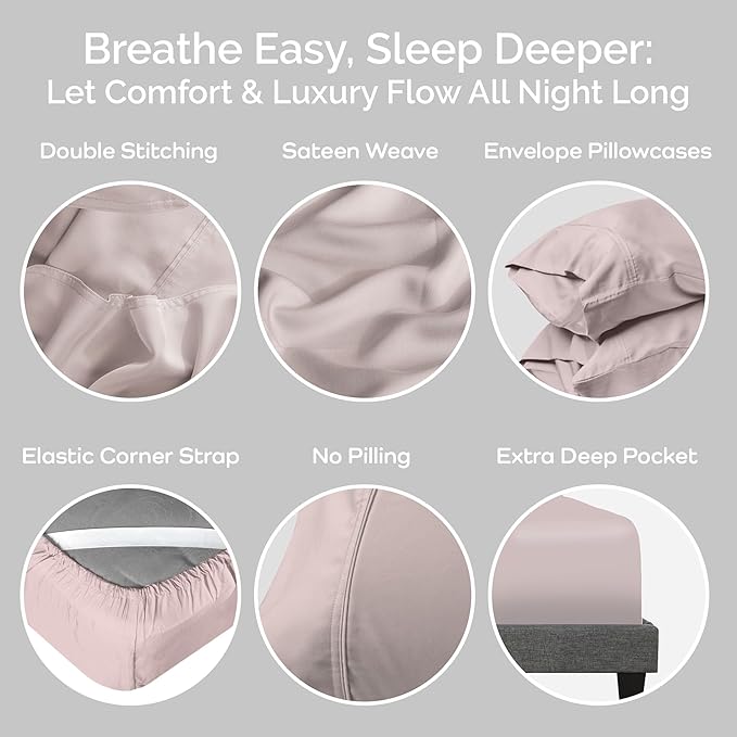 Viscose Bamboo Bed Sheets Full Sizes 4PC Set - Cooling Bedding for Hot Sleepers with Moisture Wicking Technology - Silky Soft 16 Inch Deep Pocket - Blush 54"x75"