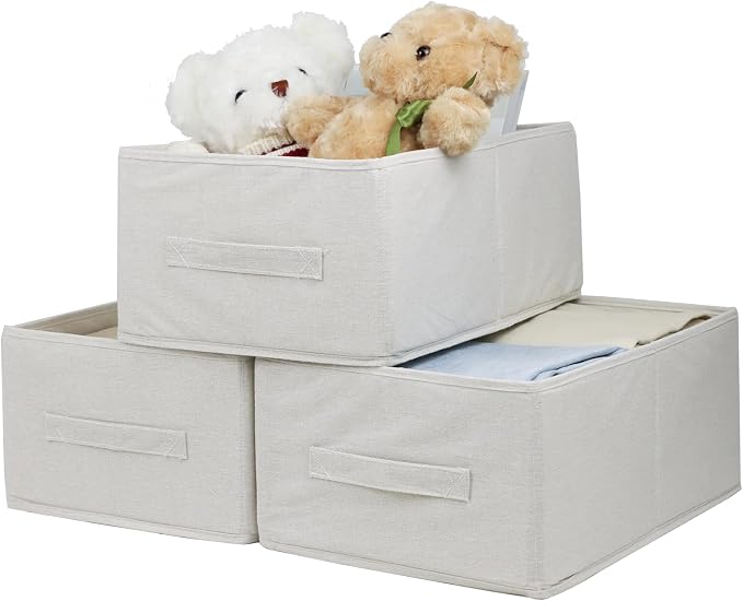 Fabric Storage Bins, 3 Pack Foldable Storage Baskets for Shelves, Decorative Linen Closet Organizers and Storage, Storage Box Container for Organizing Clothes Toy Pantry Wardrobe Closet - Image 6