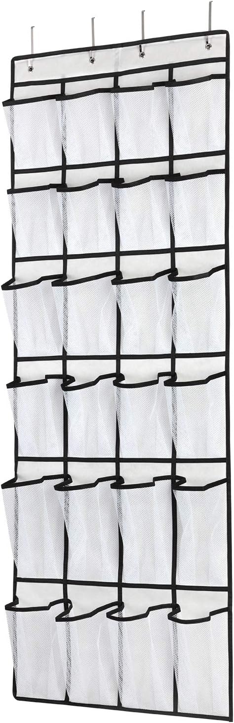 SAVERHO Over the Door Shoe Organizer, Hanging Shoe Organizer with 24 Mesh Large Pockets Door Shoe Rack Organizer for Men Women Kids Hanging Shoe Storage Bag.(White by SAVERHO