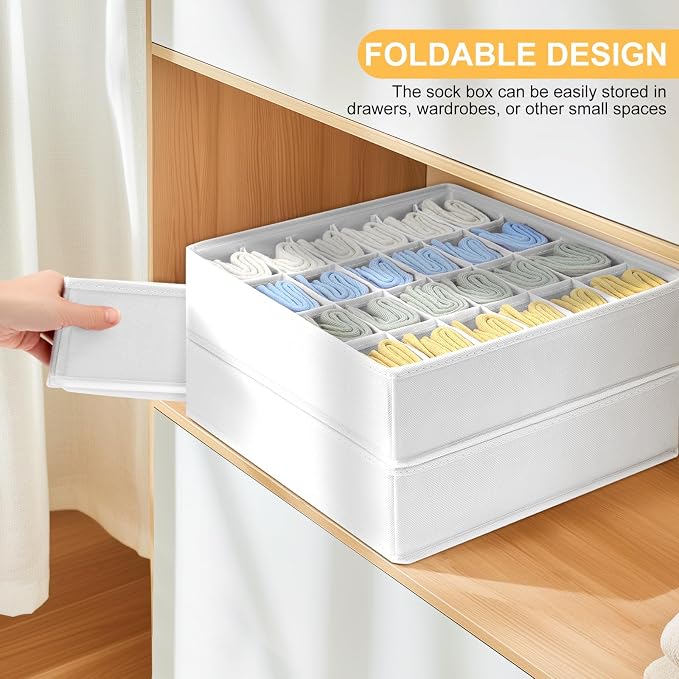 Joyoldelf Sock Organizer Drawer Organizer - Underwear Organizer, 24 Cell Collapsible Closet Organizers and Storage Sock Holders Organizers for Storing Socks, Ties, Belts 6 Pack White - Image 3