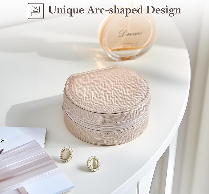 ProCase Travel Size Jewelry Box, Mini Portable Seashell-Shaped Jewelry Case with Mirror, 2 Layer Organizer in PU Leather for Women -Champagne - Image 4
