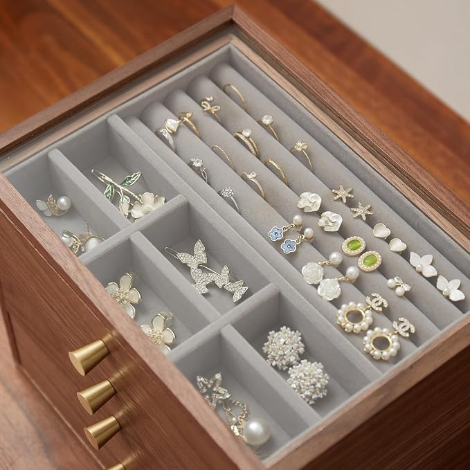 Black Walnut Jewelry Organizers and Storage,4 Layer Wooden Jewelry Boxes for Women,for Necklaces Ring Earring (4 Layer) - Image 4