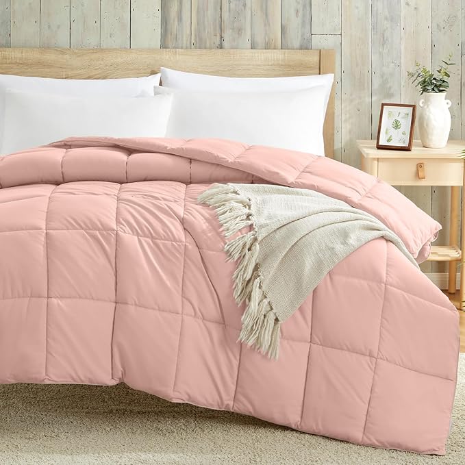 Homelike Moment Twin Comforter Duvet Insert - Pink Down Alternative Bed Comforter Twin Size, Lightweight Bedding Comforters Quilted All Season All Season Solid Pink