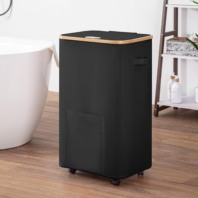 Vincona Laundry Basket with Wheels, Tall Dirty Clothes Hamper on Wheels, Rolling Laundry Hamper with lid for Dorm, Bedroom and Bathroom (Black, 100L) - Image 5