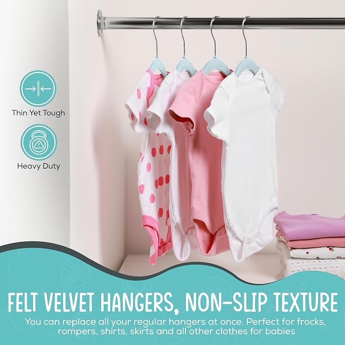 TechZoo 50 Pack Premium Baby Velvet Hangers (Blue) - 11.8" Inches Non-Slip, Ultra-Slim & Space-Saving Toddler Hangers - 360° Rotating Hook, Strong & Durable Hanger for Children, Infant & Toddler - Image 4