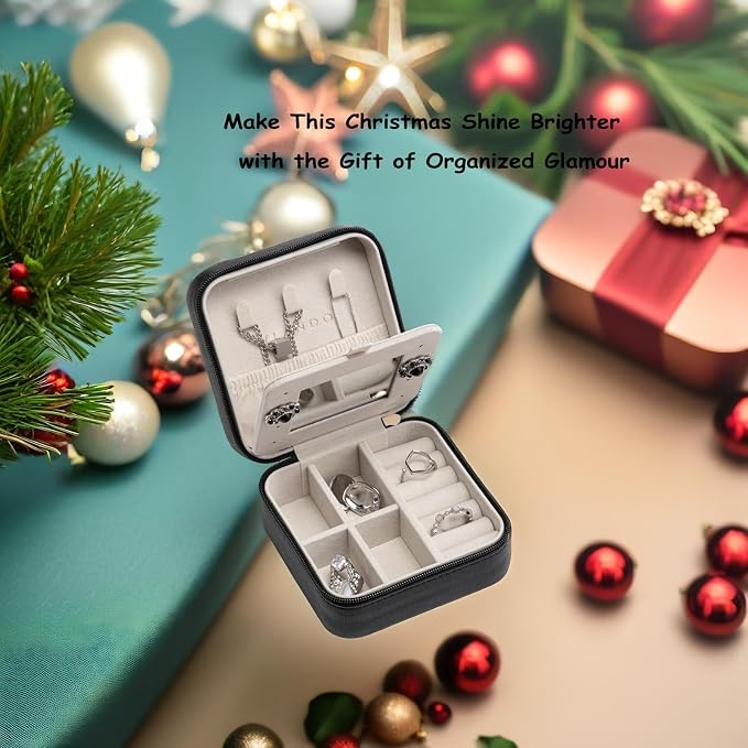 Vlando Small Travel Jewelry Box Organizer - Mirrored Carry-on Jewelries Necklaces Rings Earrings Necklace Storage Case, Black New - Image 6
